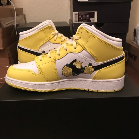 Jordan Shoes | Jordan Mid Gs Yellow Flower | Poshmark